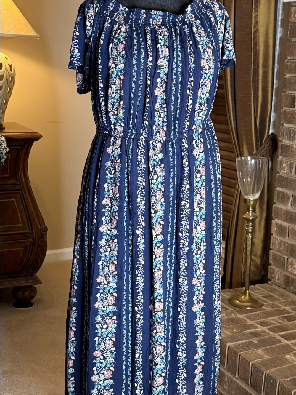 Old Navy XXL Navy Floral Stripe Dress Romantic Cottagecore